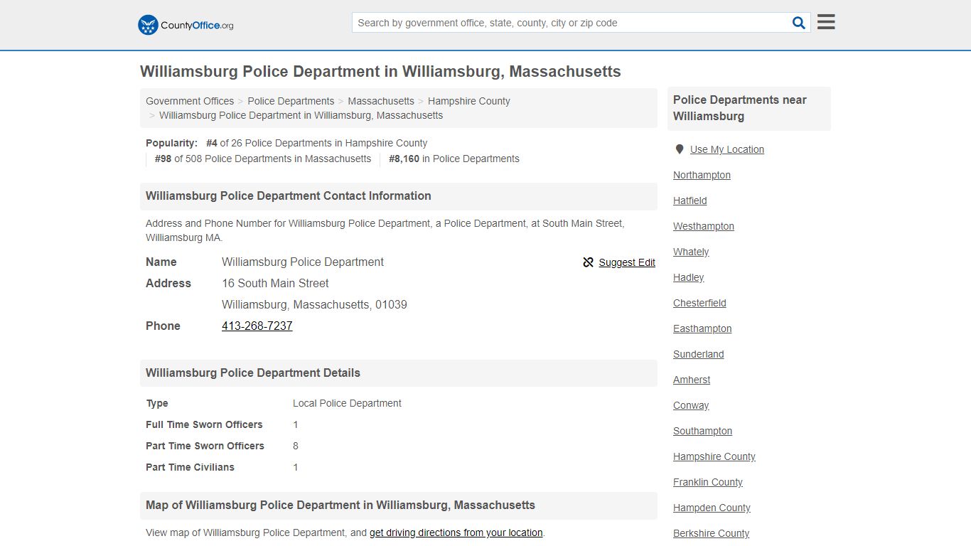 Williamsburg Police Department - Williamsburg, MA (Address and Phone)